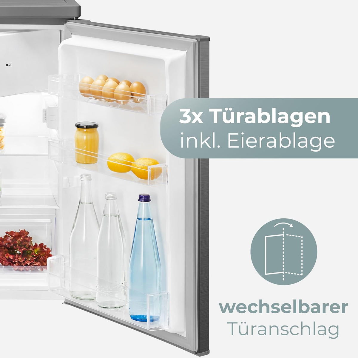 Clatronic® Kühlschrank mit Gefrierfach | Energieklasse C | 85cm | Kühl schrank klein | leise 37dB | Türanschlag wechselbar | 0°C - 8°C | 109L Fridge | kleiner Kühl-schrank KS 101 inox
