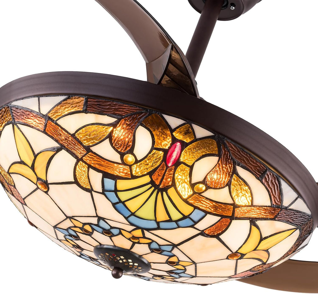 42-Zoll Ventilator Deckenleuchte LED Deckenventilator mit Licht und Fernbedienung 3 Farbtemperatur und 6 Geschwindigkeiten mit 4 Klingen offen-schließen Gestaltung Sommer- Winterbetrieb