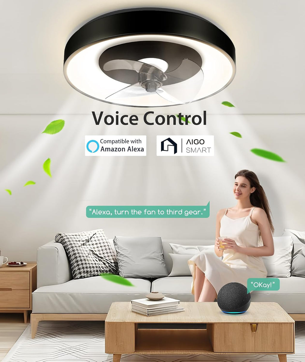 Aigostar Deckenventilator mit Beleuchtung Alexa, LED 40W, 4400LM, 2700K-6500K Dimmbar, 6 Geschwindigkeiten,φ50CM - Smart Deckenventilator mit Fernbedienung und Gateway, für Schlafzimmer, 2er-set