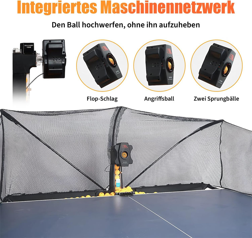 Tischtennis Roboter, Tischtennis Roboter Ballmaschine mit Netz und neun verschiedenen rotierenden Bällen, für das persönliche Training, kein manuelles Ballaufsammeln erforderlich
