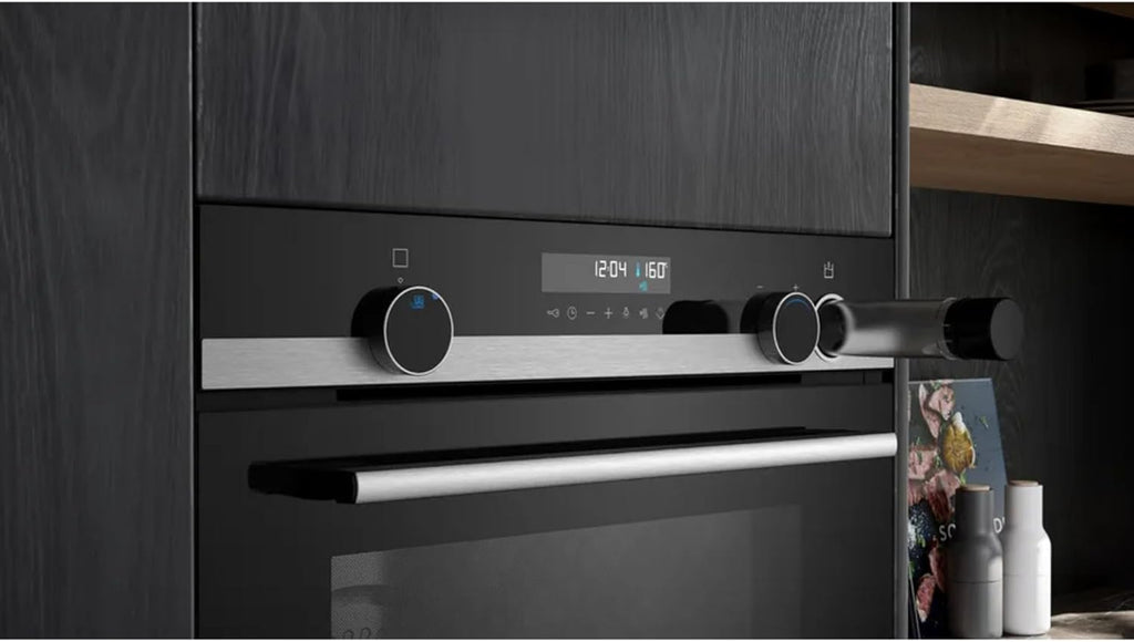 Siemens HR578GFS7F, iQ500 Smarter Einbau-Backofen mit Dampfunterstützung, 60 x 60 cm, Pyrolyse Selbstreinigung, Air Fry, Backautomatik, 3D Heißluft, Inklusive Bratenthermometer und Teleskopauszug