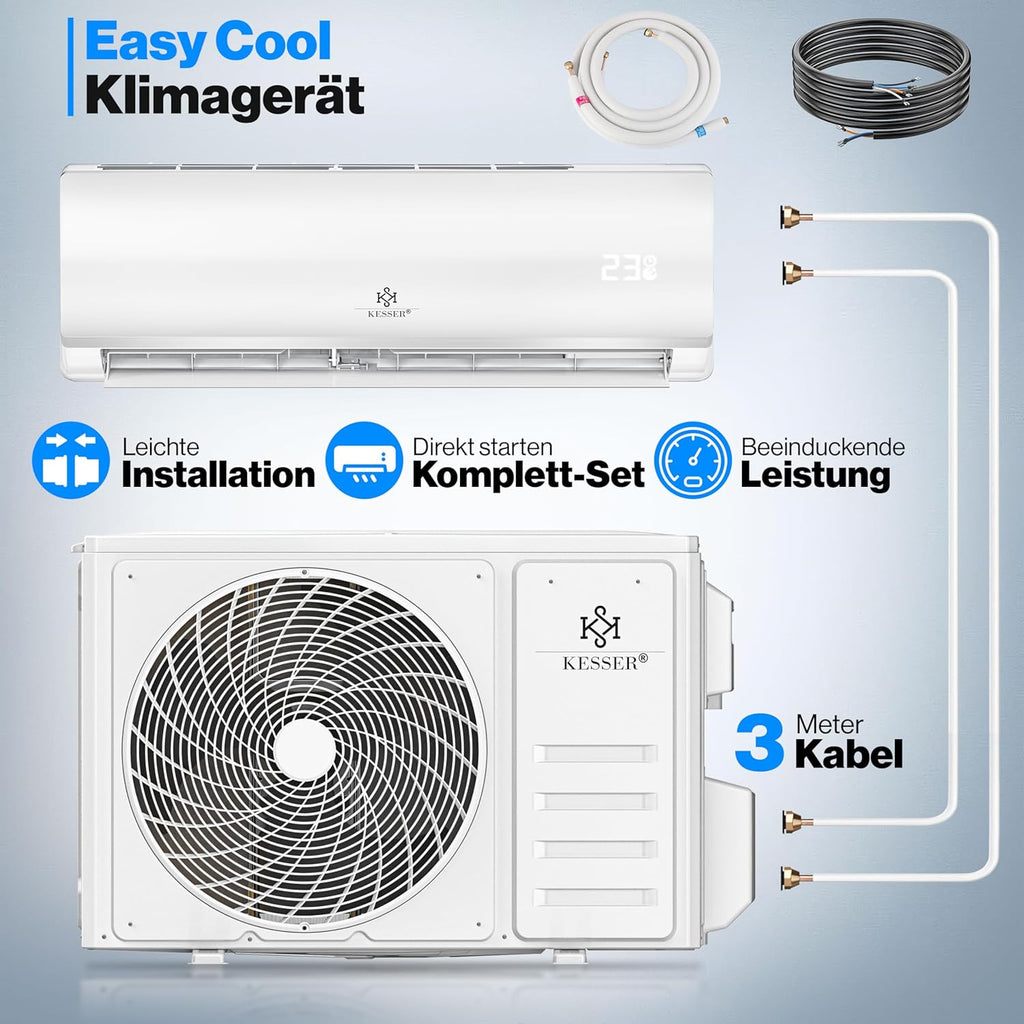 KESSER® Klimaanlage Set Split, WiFi/App Funktion Klimagerät, Kühlen A++/Heizen A+, 18000 BTU/h (5.300W) sehr leise, Kältemittel R32, Fernbedienung, Timerfunktion, Montagematerial, Weiß