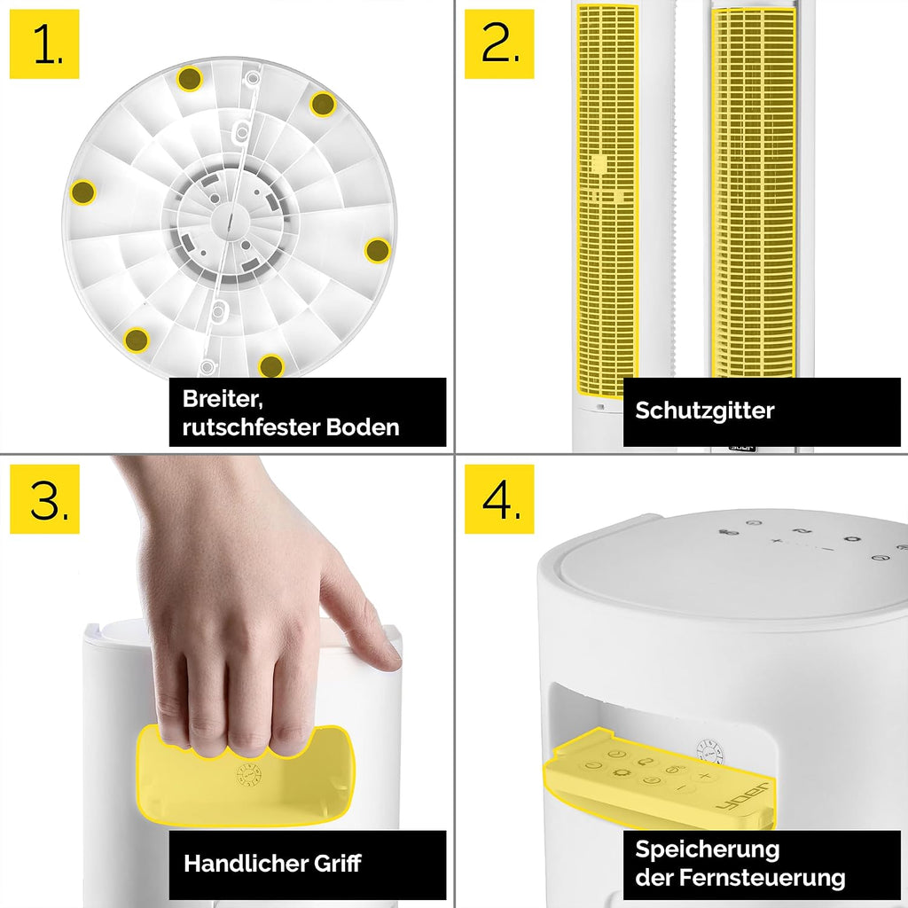 YOER 19dB sehr Leiser Turmventilator, 12 m Wurfweite, WLAN & App, 12 Geschwindigstufen 3 Modi 12h Timer 80° Oszillation, Ventilator mit Plasma-Ionisator für Schlafzimmer, CoolWhisper TF07W, weiß