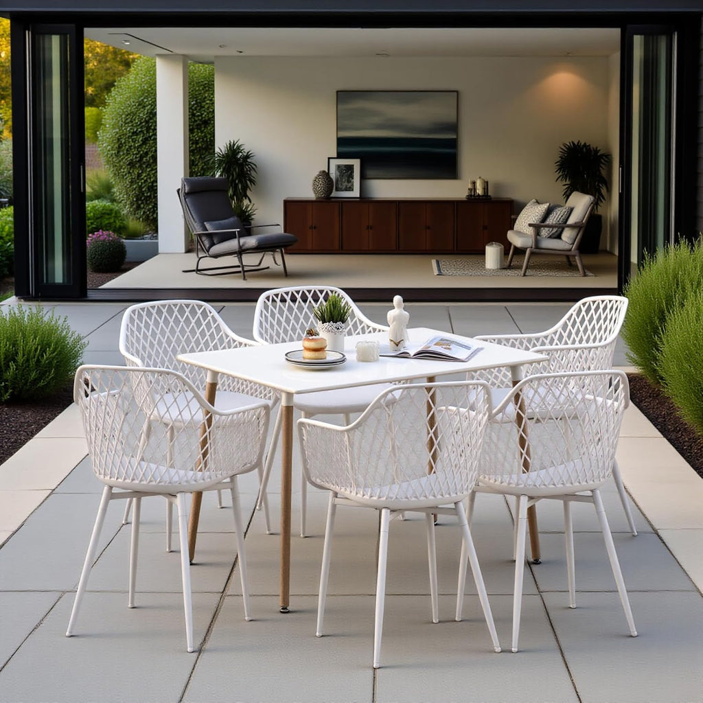 Gartenstuhl 6er Set, Outdoor Stuhl mit Armlehne, Armlehnensessel Loungesessel Lehnstühle, Gartenstühle 120 kg belastbar, Weiß