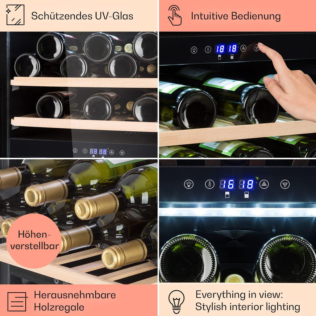 Klarstein Weinkühlschrank, Getränkekühlschrank Schmal, 1 Zone Kühlschrank mit Glastür, Getränkekühlschränke Freistehend, Weinkühlschrank Klein, Weinkühlschränke mit UV-Schutz, 4-18°C, 54 Flaschen