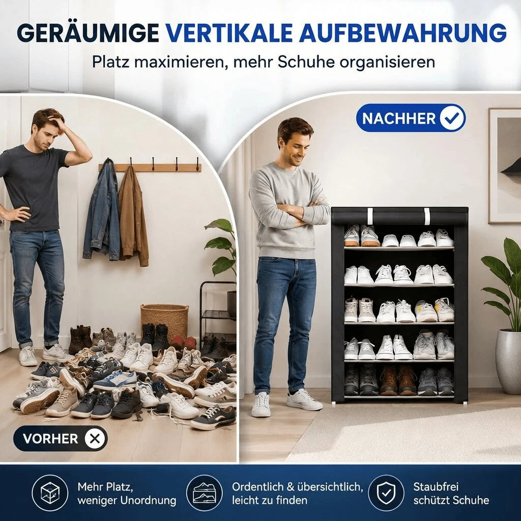 Freistehender Schuhschrank mit Stoffbezug | Schuhvitrine