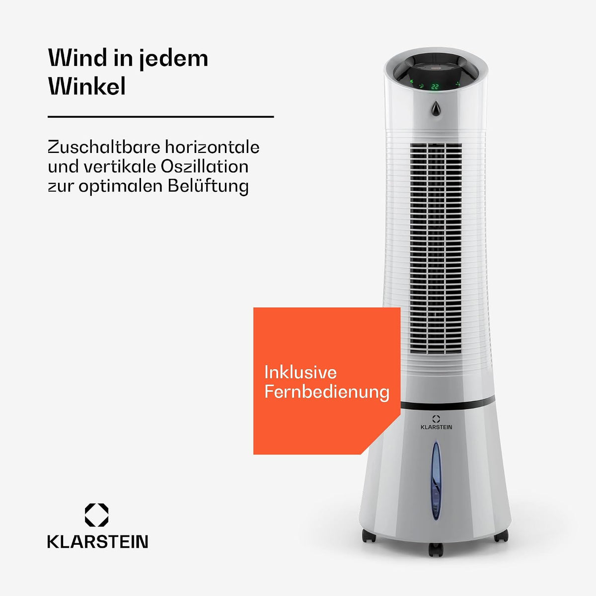 Klarstein 4-in-1: Smart Luftkühler, Ventilator, Luftbefeuchter & Ionisation I 6 L Wassertank, Oszillation, 30 W, 210 m³/h, Timer I Klimagerät ohne Abluftschlauch, Mobiles Klimagerät, Silber