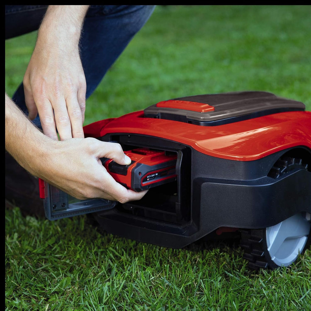Einhell Roboter-Rasenmäher FREELEXO 900 LCD BT (Lithium-Ionen, 18 V, bis zu 900 m², Multizonenmäher, Bluetooth App-Steuerung, für Steigung von bis zu 35%, inkl. PXC-Batterie und Installationszubehör)