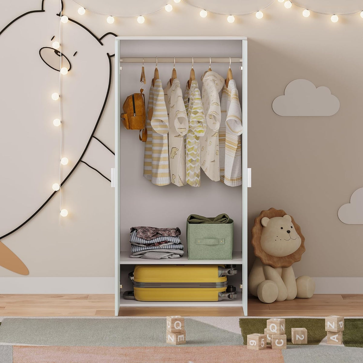 [en.casa] Kinderkleiderschrank Sandnes Garderobenschrank für Kinder 123 x 60 x 40 cm Kleiderschrank Kinderzimmer mit 2 Türen 1 Kleiderstange 1 Ablagefach Kinderschrank Weiß/Mintgrün