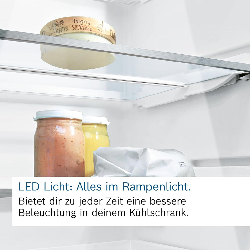 KIR41NSE0 Einbau-Kühlschrank Serie 2, integrierbarer Kühlautomat 122 x 56 cm, 204 L Kühlen, Made in Germany, Schleppscharnier, MultiBox XXL, LED-Beleuchtung, EcoAirflow, SuperCooling