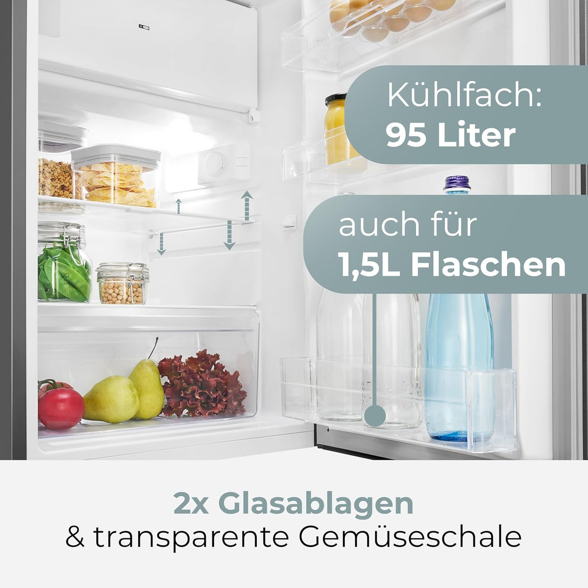 Clatronic® Kühlschrank mit Gefrierfach | Energieklasse C | 85cm | Kühl schrank klein | leise 37dB | Türanschlag wechselbar | 0°C - 8°C | 109L Fridge | kleiner Kühl-schrank KS 101 inox