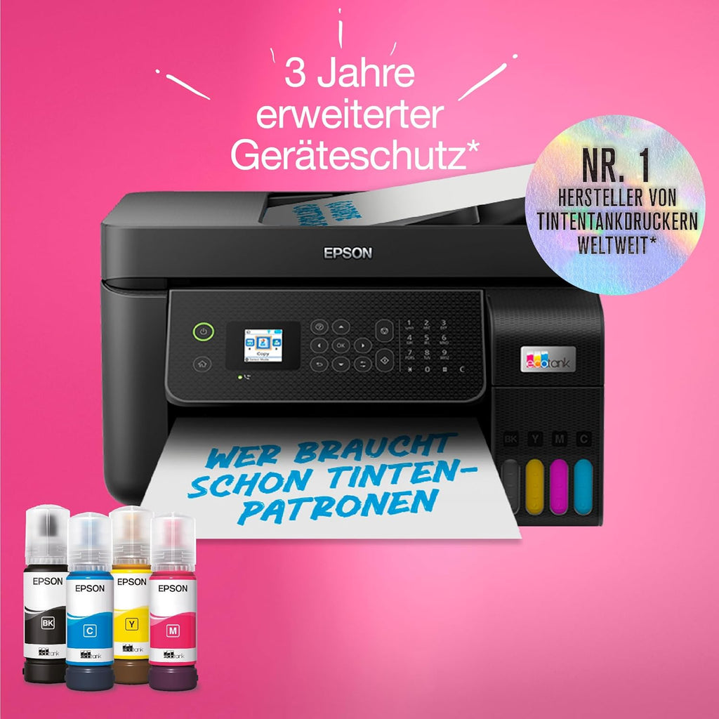 EcoTank ET-4800 Tintentankdrucker | für Zuhause & kleine Büros | WLAN & Ethernet| A4 | Drucken, Kopieren, Scannen, Faxen | 3.7cm LCD-Display Bildschirm | ADF | inkl. Tinte für bis zu 3 Jahre
