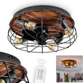 Deckenventilator Moscavide, Ventilator aus Metall/Kunststoff in Schwarz/Holzoptik/Braun mit Fernbedienung, Deckenleuchte mit schwenkbaren Spots, 4-flammig, 4 x E27 max. 10 Watt IP20