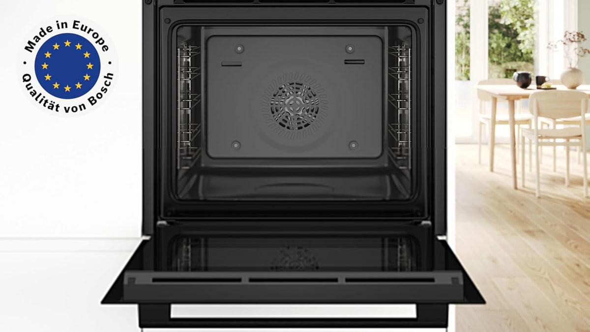 HBD635CS64 Backofen-Set, Einbau-Backofen 60 cm, HBG537BB3, Serie 6, EcoClean, 3D Heißluft, Soft Close, Schwarz & Induktionskochfeld 60 cm, PIF645BB5E Serie 4, PowerBoost, Edelstahlrahmen