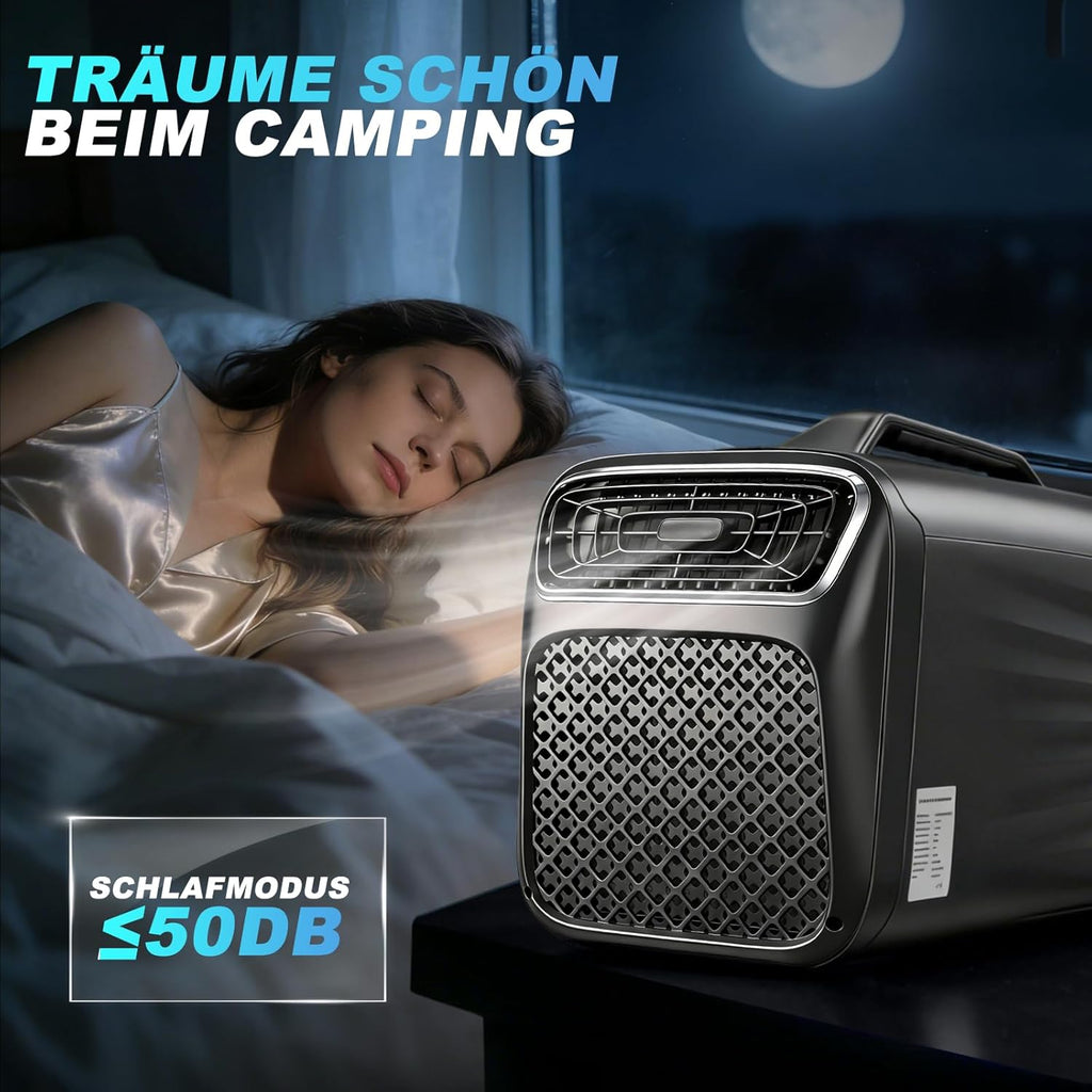 5200 BTU Mobile Klimaanlage mit Abluftschlauch, 10 sqm, 5 in 1 Klimagerät mit Kühlung Entfeuchter Ventilator Heizfunktion, Leise Klimaanlage, Tragbare Camping Klimaanlage für Zelt Wohnmobil Van