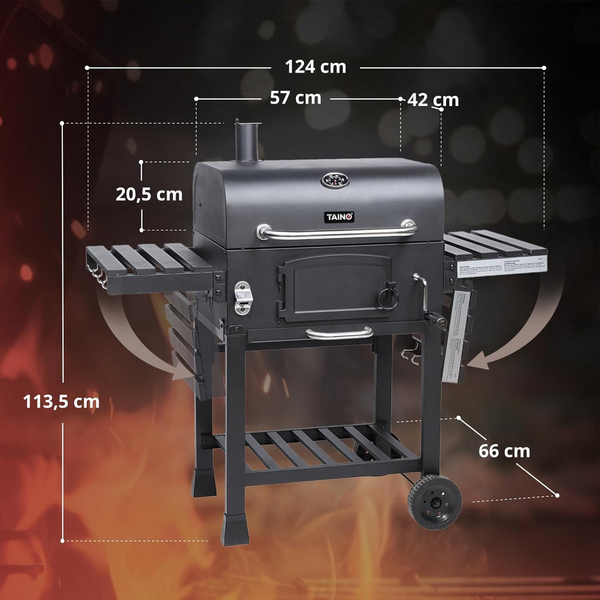 TAINO HERO XL BBQ Smoker GRILLWAGEN Holzkohle Grill Grillkamin Standgrill Räucherofen Zubehör
