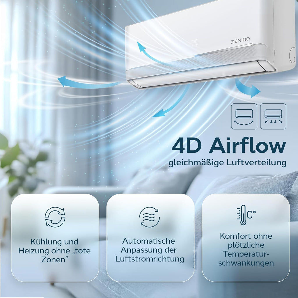 Split Klimaanlage Klimagerät Set Air Conditioner mit Heizfunktion 24000 BTU 7,2kW A++ WiFi/App-Steuerung 4D AirFlow Auto Reinigung inkl. Montagematerial Vorgefüllt R32