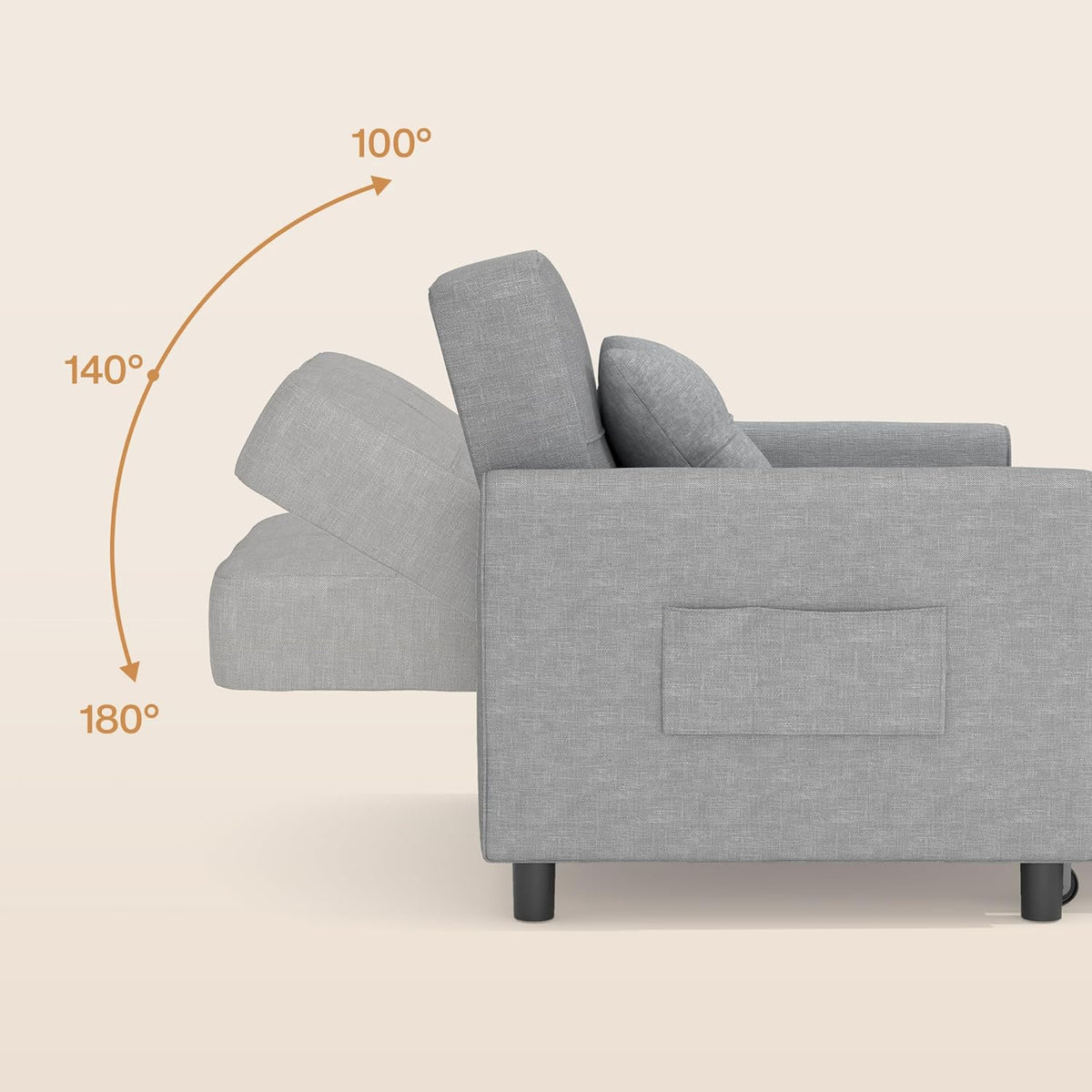Bealife Relaxsessel, Schlafsessel mit Verstellbarer Rückenlehne, Fernsehsessel, Klappbares Schlafsofa, Relaxsessel fürs Wohnzimmer,Schlafzimmer (Hellgrau)