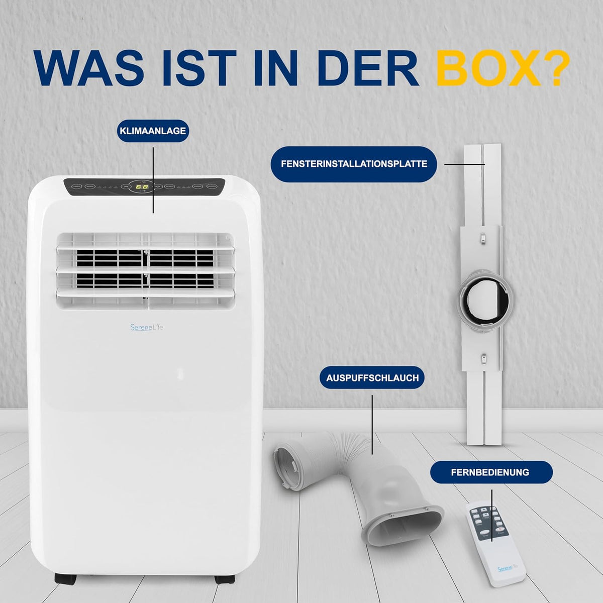SereneLife Mini Klimaanlage mobil, 3-in-1 mobiles Klimagerät mit Abluftschlauch – Luftkühler, Luftentfeuchter & Ventilator, Air conditioner – 9.000 BTU, 1,5L Feuchtigkeit/Stunde, kühlt Räume bis 42 m2