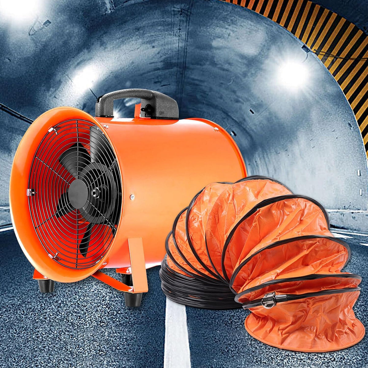 Industrieventilator Axialgebläse Ventilator Baugebläse mit 10m PVC-Schlauch Durchmesser 250mm Leistung 520W für Fabriken Tunnel Automobilherstellung Lagerhallen
