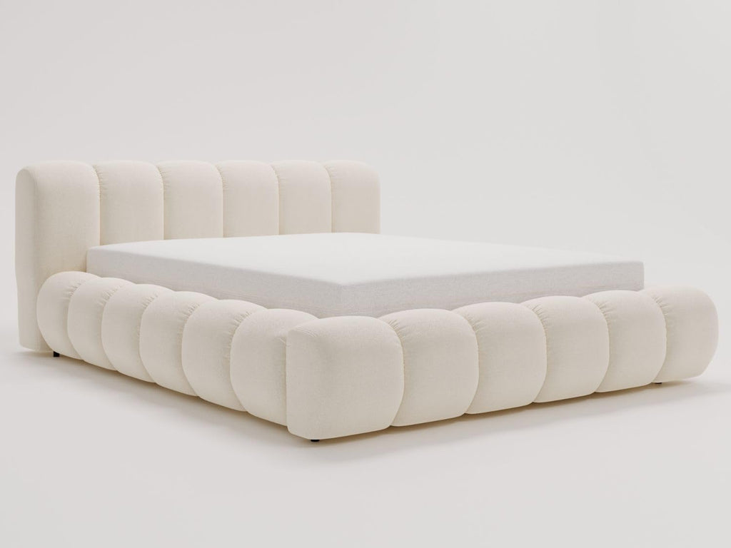 GRAINGOLD Doria Bett 140x200, Polsterbett mit Bettkasten, Polsterbett mit Stauraum, Velour, mit Lattenrost, mit Kopfteil, ohne Matratze (Creme, 140x200)