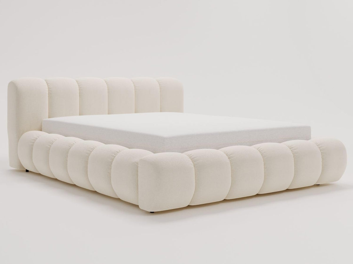 GRAINGOLD Doria Bett 140x200, Polsterbett mit Bettkasten, Polsterbett mit Stauraum, Velour, mit Lattenrost, mit Kopfteil, ohne Matratze (Creme, 140x200)