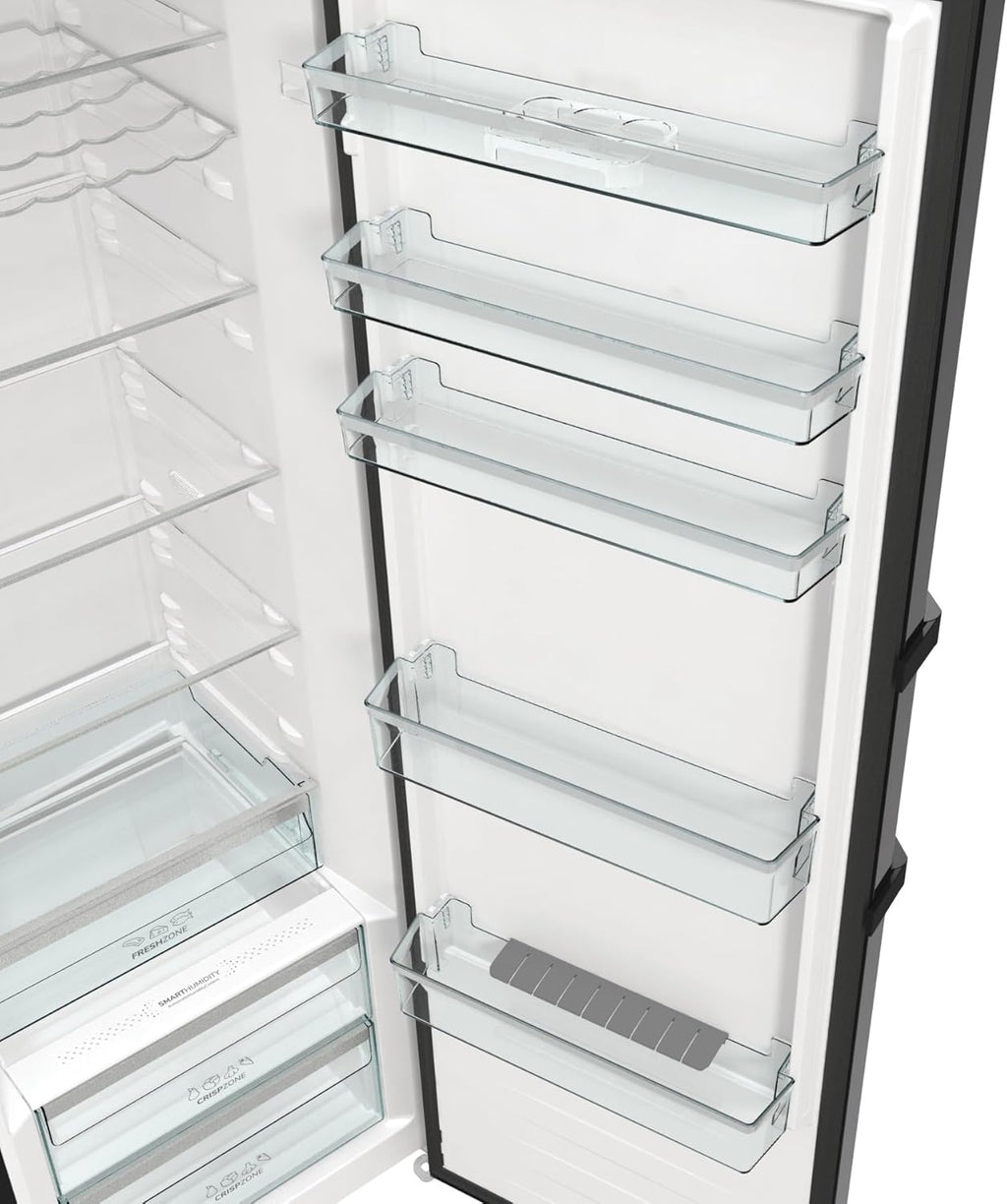 Gorenje R 619 DAXL6 Kühlschrank/AdaptTech/FreshZone/Schnellkühlfunktion/Umluft-Kühlsystem/LED Display / 398l / 185cm / EEK D/Edelstahl