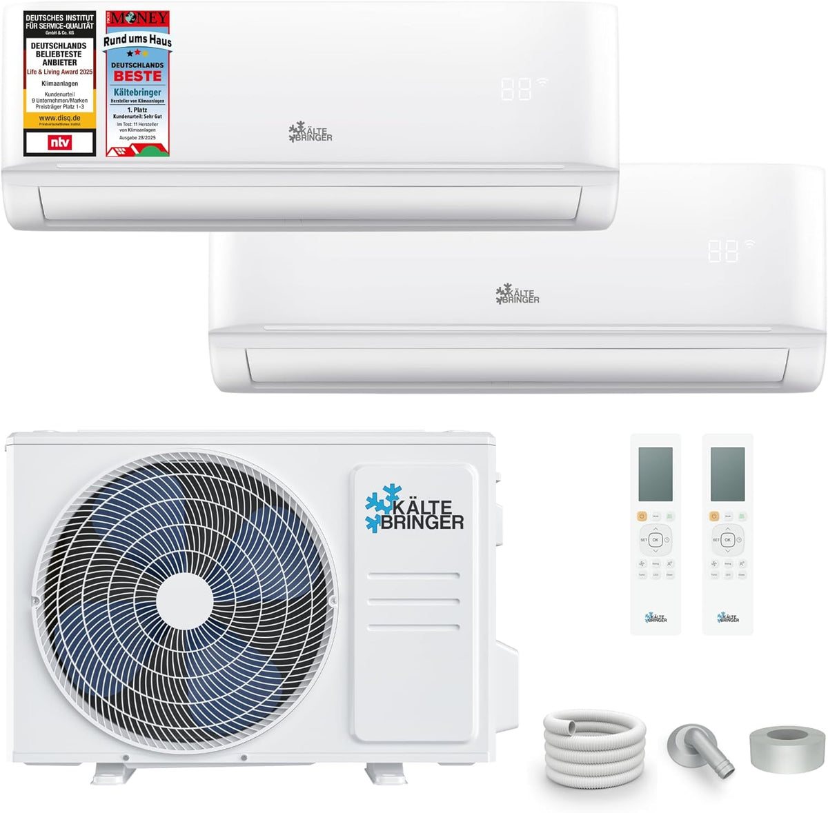 Kältebringer Multisplit Klimaanlage 2 Innengeräte - 18000 BTU - 5,3 kW - Inverter Klimagerät mit Heizfunktion, WiFi und App - sehr leise & energiesparend - Kühlen, Heizen, Lüften, Entfeuchten