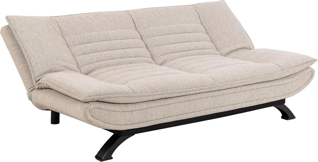 AC Design Furniture Jasper Schlafsofa in Beige, mit 3 Liegepositionen, Moderner 3-Sitzer ohne Armlehne, Gepolstertes Sofa mit Bouclé-Bezug und Schwarzen Beinen, B: 196 x H: 91 x T: 98 cm