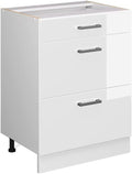 Vicco Küchenunterschrank R-Line, Weiß Hochglanz/Weiß, 60 cm mit Schubladen, ohne Arbeitsplatte