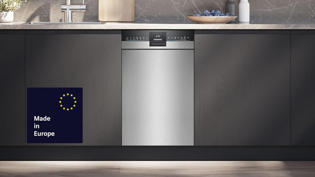 Siemens iQ300 Unterbau-Geschirrspüler, 45 cm, 44 dB, varioSpeed Plus, autoOpen dry automatische Türöffnung, flexible Körbe mit varioFlex, aquaStop, hygienePlus, Home Connect, Gebürsteter Stahl