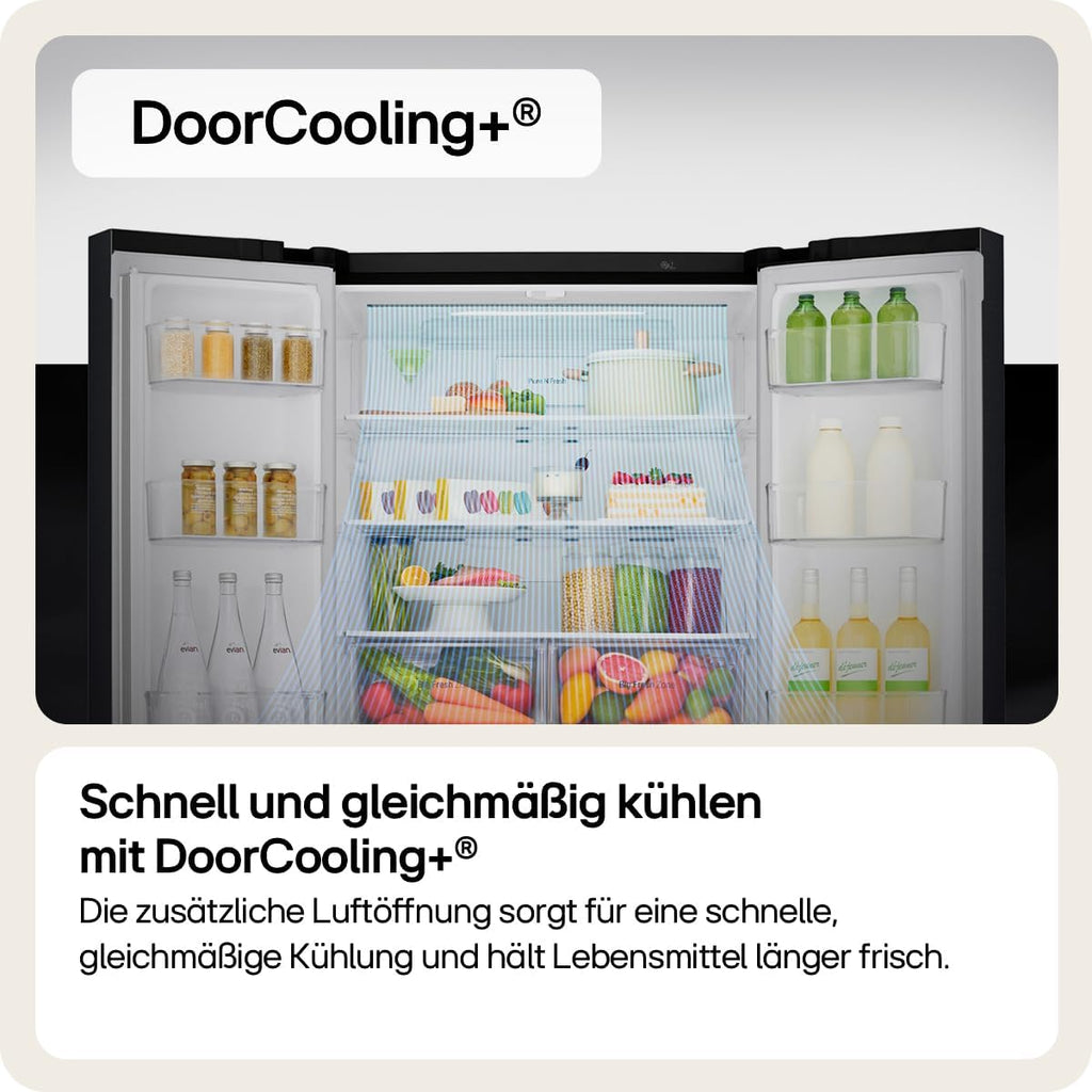 LG GMV860EPDE SLIM Multi-Door Kühlschrank mit Gefrierfach (530 L, Energieklasse E) mit InstaView, Express Freeze, AI Smart Learner, Total No Frost, Schwarz