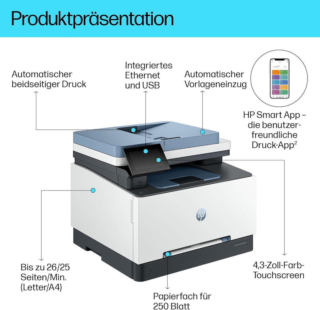 HP Color LaserJet Pro MFP 3302fdwg Multifunktions-Farblaserdrucker, Fax, Automatischer beidseitiger Druck, Touchscreen, Wi-Fi, Ethernet, USB, HP Wolf Pro Security