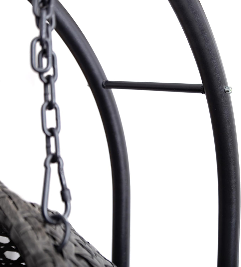 Allpax Doppel-Hängesessel Größe XL - geeignet für In- und Outdoor - bis 300 kg - Korb aus Polyrattan mit Gestell und Sitzkissen - Hängekorb, Hängestuhl, Schwebesessel, Hängeschaukel