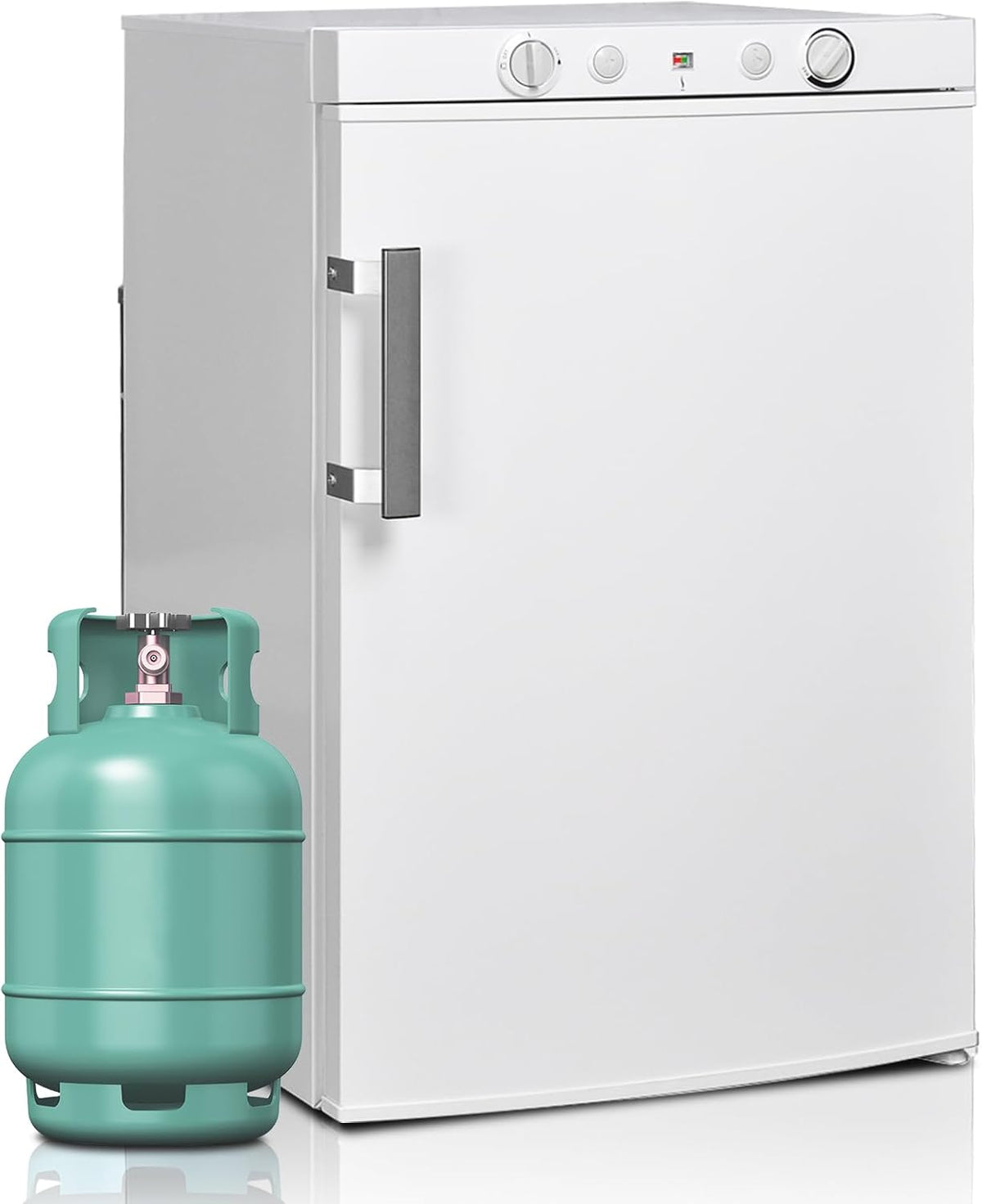 SMETA Gaskühlschrank Gefrierschrank 12V/230V/Gas, Kühlschrank Mit Gefrierfach 100L, Leiser Kombikühlschrank Für Camping, Zuhause, Wohnwagen, Garage, Gite, Wohnmobil, Weiß