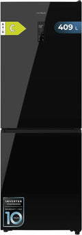 Cecotec Kühlschrank Kombi 409 L Total No Frost Bolero CoolMarket Combi 409 Black Glass C. Höhe 185 cm, Max Inside mit VIP Tech, Inverter-Kompressor Plus, geringer Stromverbrauch, variable Temperatur
