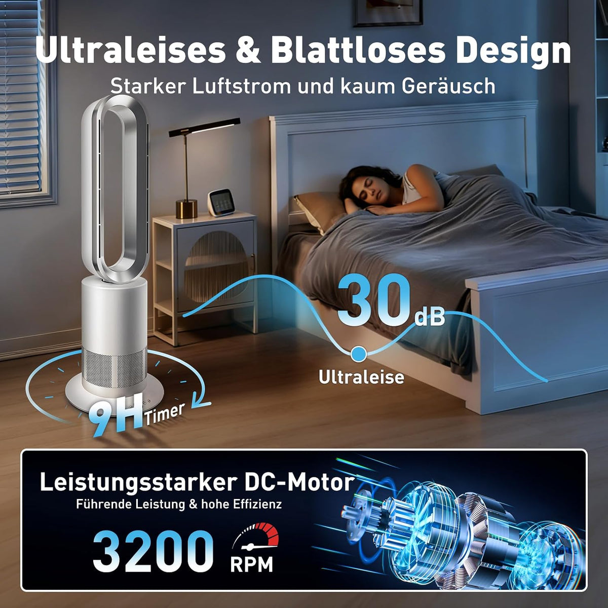 TP09Plus 2-in-1 Turmventilator - 10 Kühl- & 3 Heizstufen, Fernbedienung & LED Touch-Bedienung, Leiser für den Heimgebrauch