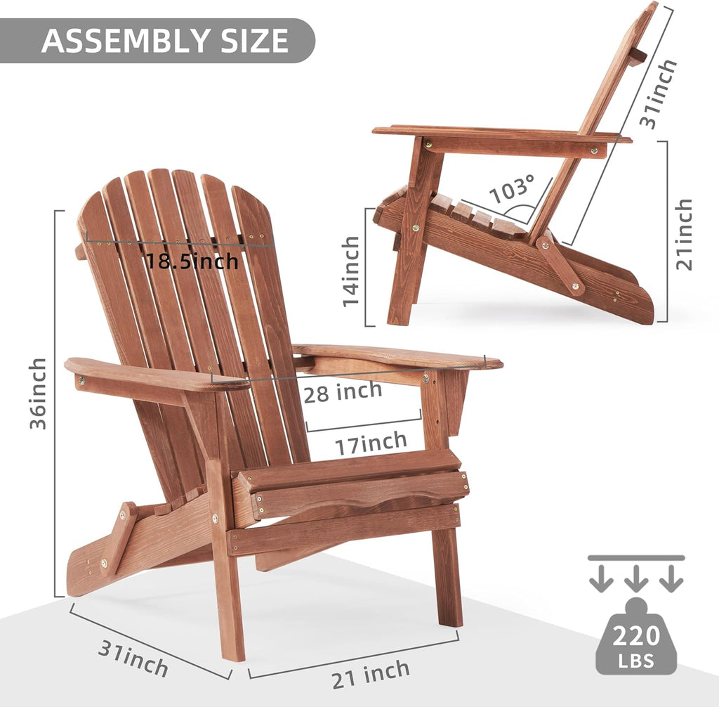 SoliWood Adirondack Stuhl 2er-Set, Gartenstuhl Holz Klappbar & Gartensessel Wetterfest, Outdoor Stuhl mit Rückenlehne und Armlehnen für Veranda, Garten & Pool
