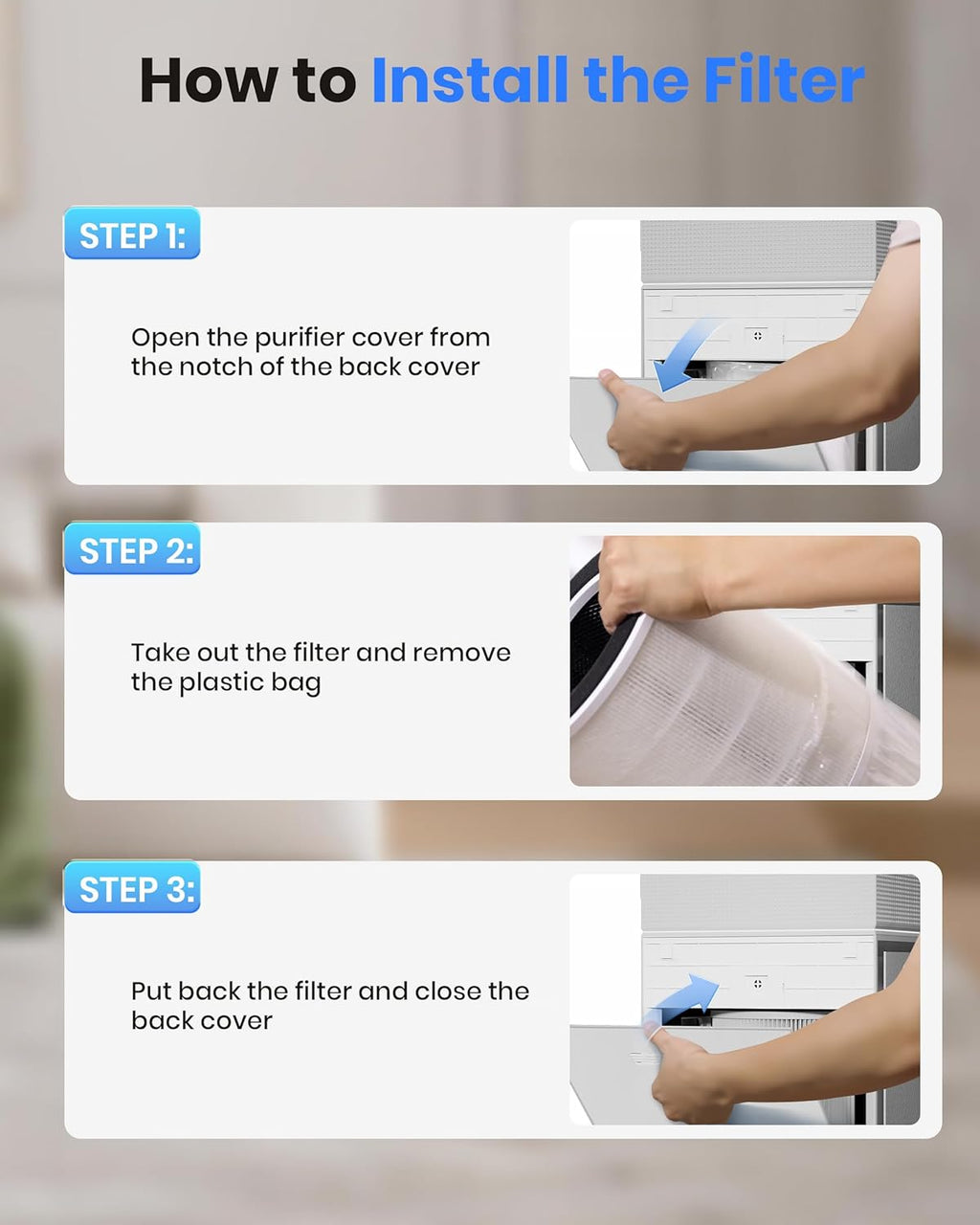 Luftreiniger Allergiker für Schlafzimmer Zuhause, CADR 400m³/h für 260㎡, HEPA Luftfilter gegen Fellgeruch Staub Pollen PM2.5, Luftqualitätssensor & PM2.5-Display, Air Purifier PB6866, Weiß