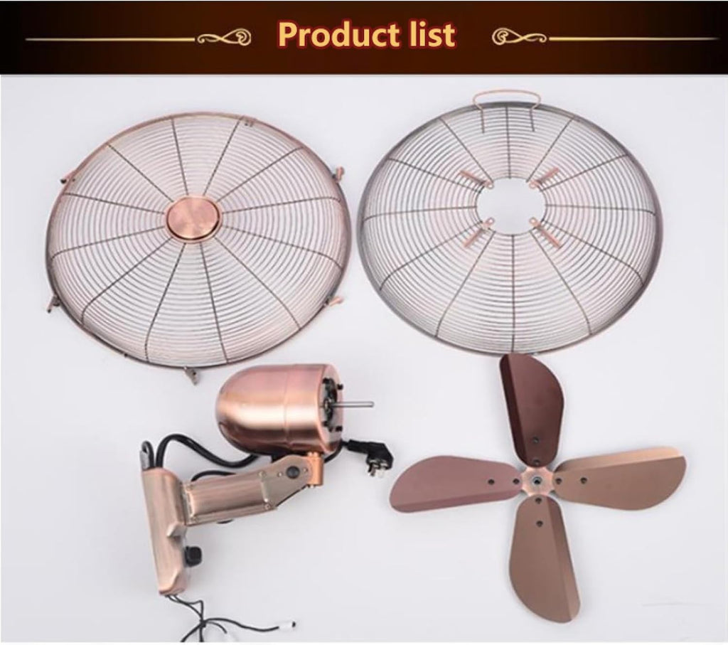 Generic Wandmontierter industrieller Retro-Ventilator mit 3 Geschwindigkeiten, mechanisch/Fernbedienung, links/rechts, oszillierender Kopf für gewerbliche und private Nutzung – Metallmaterial (45,7 cm