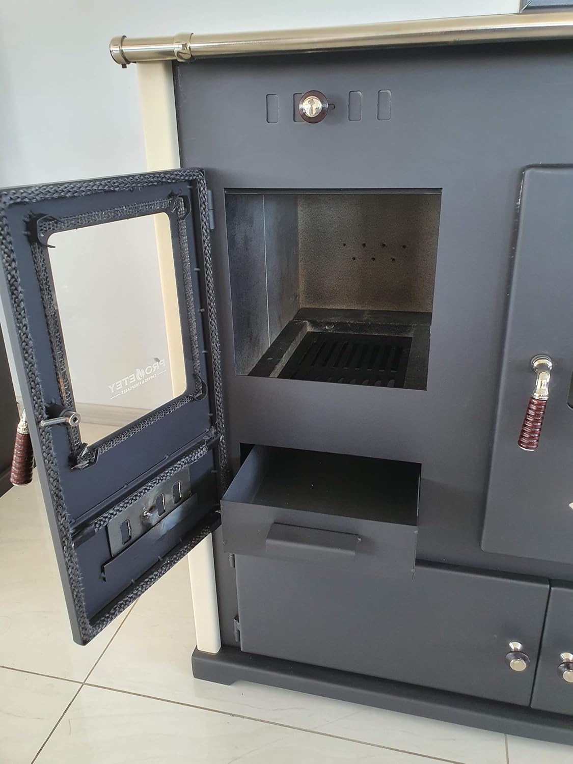 Kaminofen mit Backfach und Herdplatte Practik Lux Holzofen 9,5 kW Kamin Ofen Dauerbrandofen Werkstattofen Schwedenofen Hüttenofen Heizofen