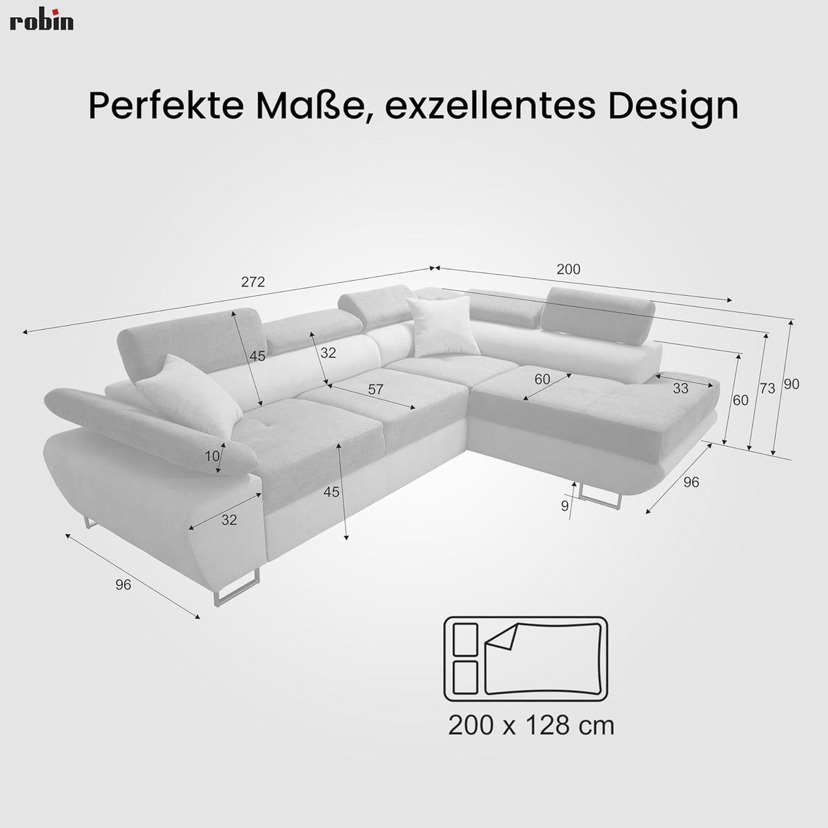 Robin Inspire Saturn Premium Ecksofa Schlaffunktion Bettkasten Verstellbare Kopfstützen Kissen Sofa L-Form Schlafsofa Freistehende Eckcouch Schlafcouch Wohnzimmermöbel Wohnlandschaft Links Braun Creme