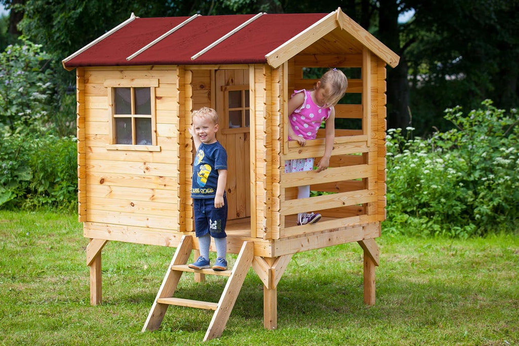 Timbela Kinderspielhaus aus Holz - Spielhaus im Freien für Kinder - B146xL181xH205 cm/1,1m2 Gartenspielhaus - Garten-Sommerhaus für Kinder M501B