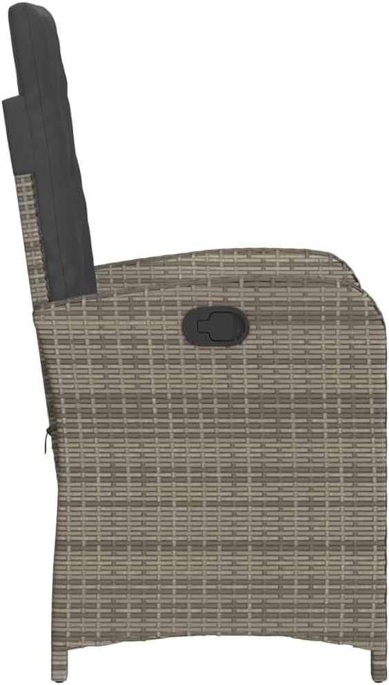 HUAKEHOM Gartensessel mit Kissen 2 STK. Gartenstuhl mit Verstellbarer Rückenlehne Liegestuhl mit Stahlrahmen Sessel Stuhl Relaxsessel Poly Rattan Grau Poly Rattan