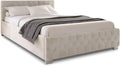 Juskys Polsterbett Nizza 140x200 cm Samt mit Stauraum, LED Beleuchtung & Lattenrost - Chesterfield Steppung & Kopfteil - Bett Bettgestell - Beige