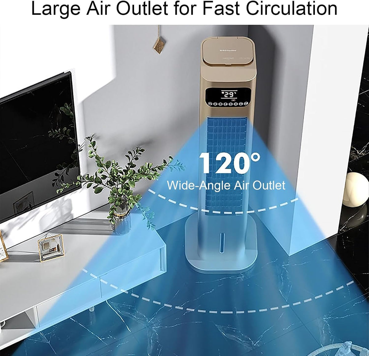 Kaltes Klimagerät für Heizung und Kühlung, mobiles Klimagerät ohne Lamellen, mit Doppelwassertank, Kaltventilator mit großem Winkel, mit Fernbedienung (Grau)