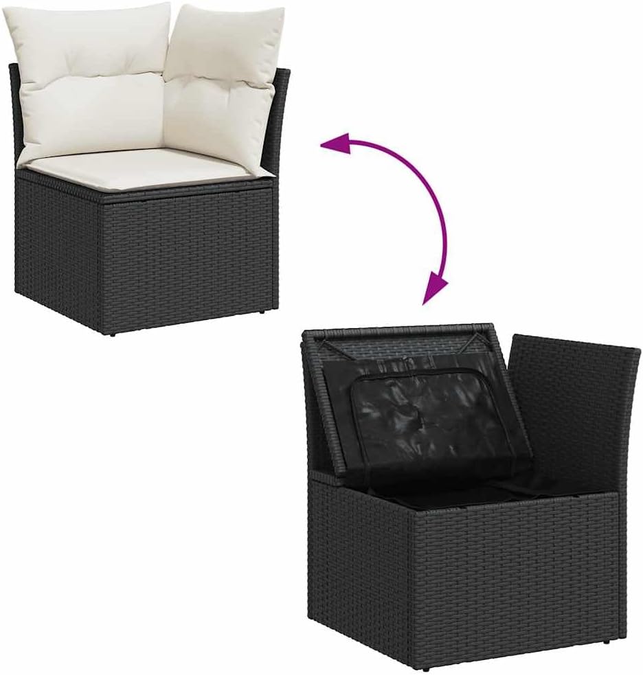 vidaXL 5-TLG. Garten-Sofagarnitur mit Kissen Schwarz Poly Rattan, Outdoor Sofa Set, Outdoor Sofagarnitur, Garten-Lounge-Set, Garten Sofagarnitur