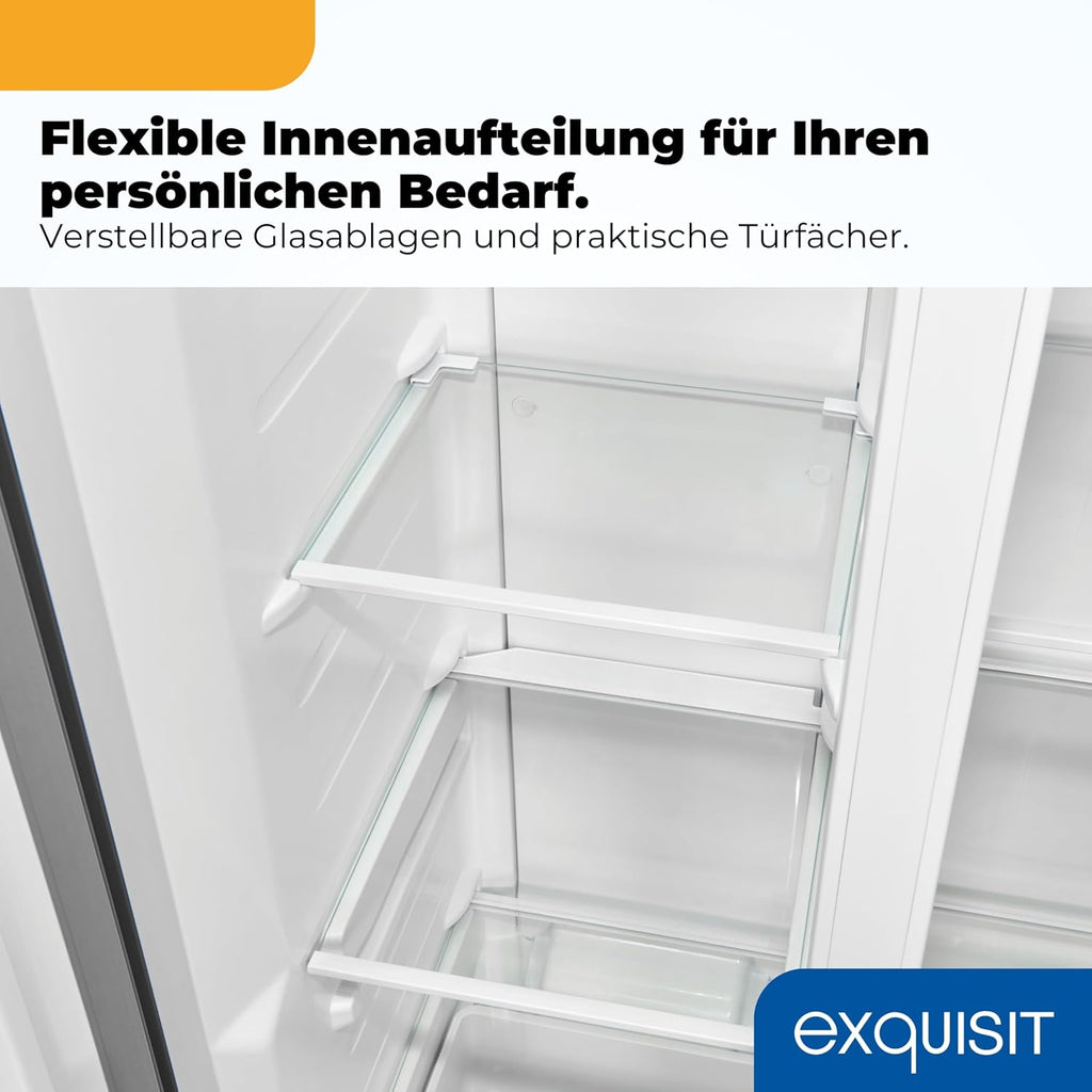 Exquisit Side-by-Side SBS546-040E inoxlook | No Frost | Nutzinhalt: 442 L | Temperaturregelung | Alarm