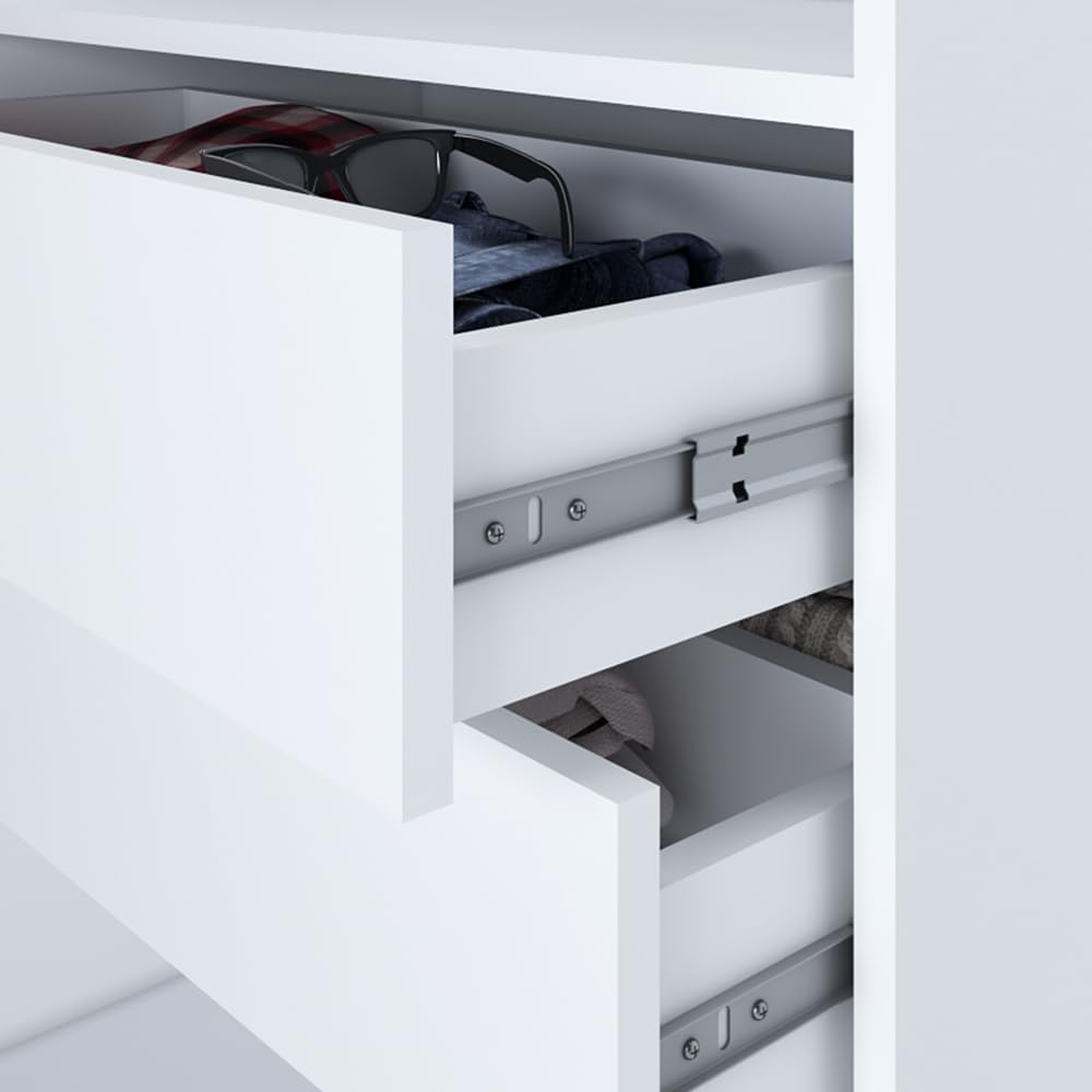A&J MöbelLand Schwebetürenschrank ULMI Kleiderschrank 200 cm mit Spiegel und Schubladen, moderner Schlafzimmerschrank mit Schiebetüren (Weiß) OZ2190958