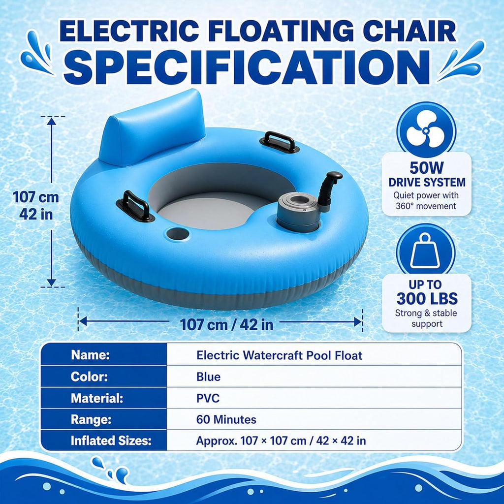 Elektrisch Aufblasbare Poolliege Mit 50-W-Motor, Elektrischer Schwimmstuhl/Flut, 360° Drehbar, Aus PVC, In 3 Minuten Aufgeblasen, Für Pool, See, Meer Und Wasserpark
